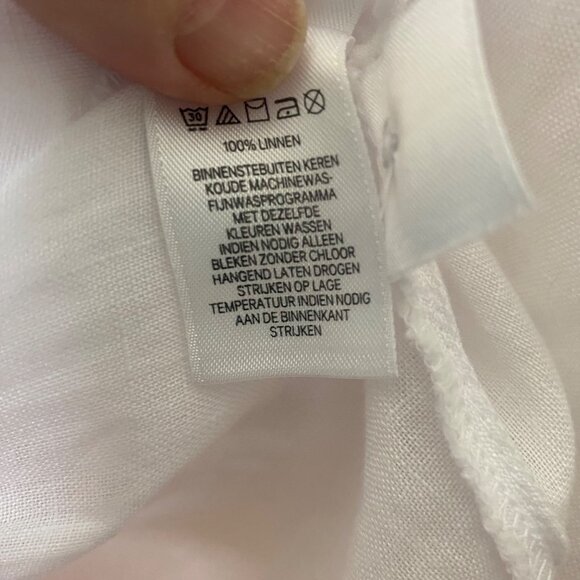 Sigrid Olsen Linen Tunic Top Womens L White Button-Down‎ Tiered Roll Tab Sleeves - Picture 7 of 8